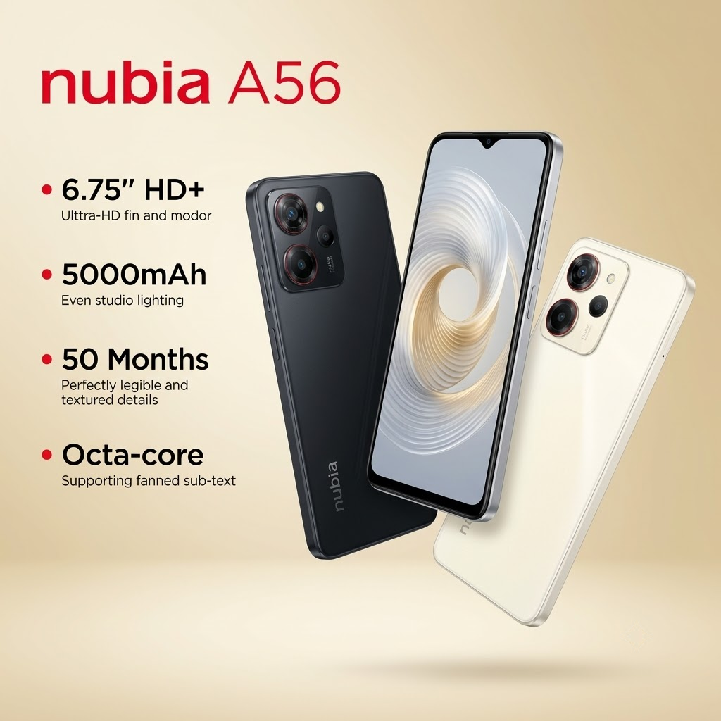 ZTE Nubia A56 (4GB RAM + 128GB Storage) – 6.75" 90Hz Display, 5000mAh Battery, Dual SIM, Android 15
