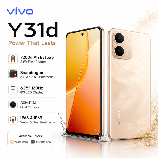 Vivo Y31d (6GB+128GB / 8GB+128GB / 8GB+256GB) – 7200mAh Battery | 50MP AI Camera | 120Hz Display