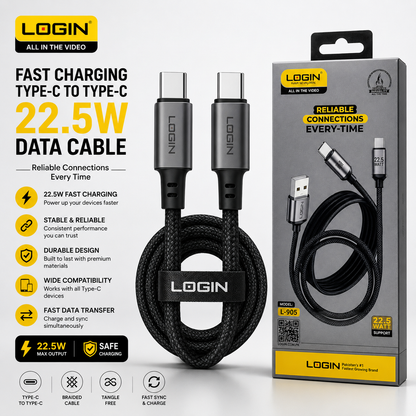 LOGIN L905 22.5W Type-C Fast Charging Cable – High-Speed USB to Type-C Charging Lead