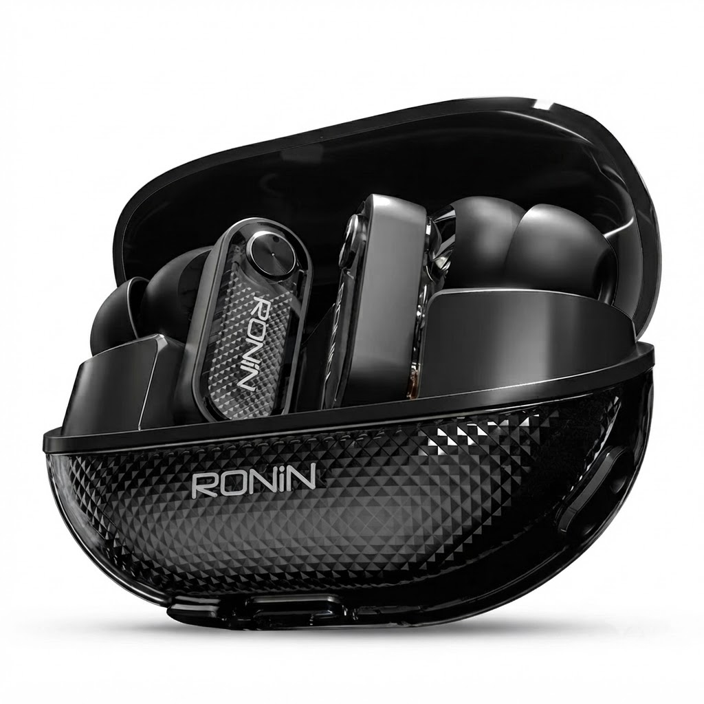 Ronin Glaze R-7145 Wireless Earbuds with Quad Mic ENC, Bluetooth 5.4 & Dual Device Connection