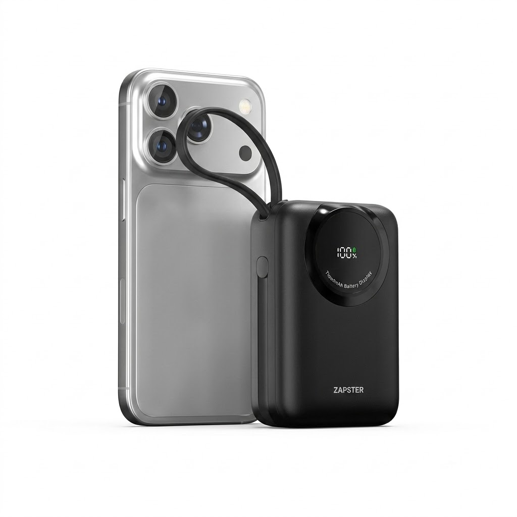 Zapster R-4040 20,000mAh Fast Charging Power Bank | 35W Max Output, Built-in Cables, & Digital Display Indicator