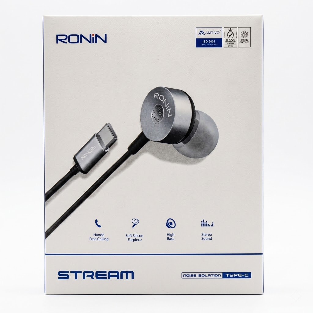 RONIN R27 Type-C Handsfree – Premium Wired Earphones with Deep Bass