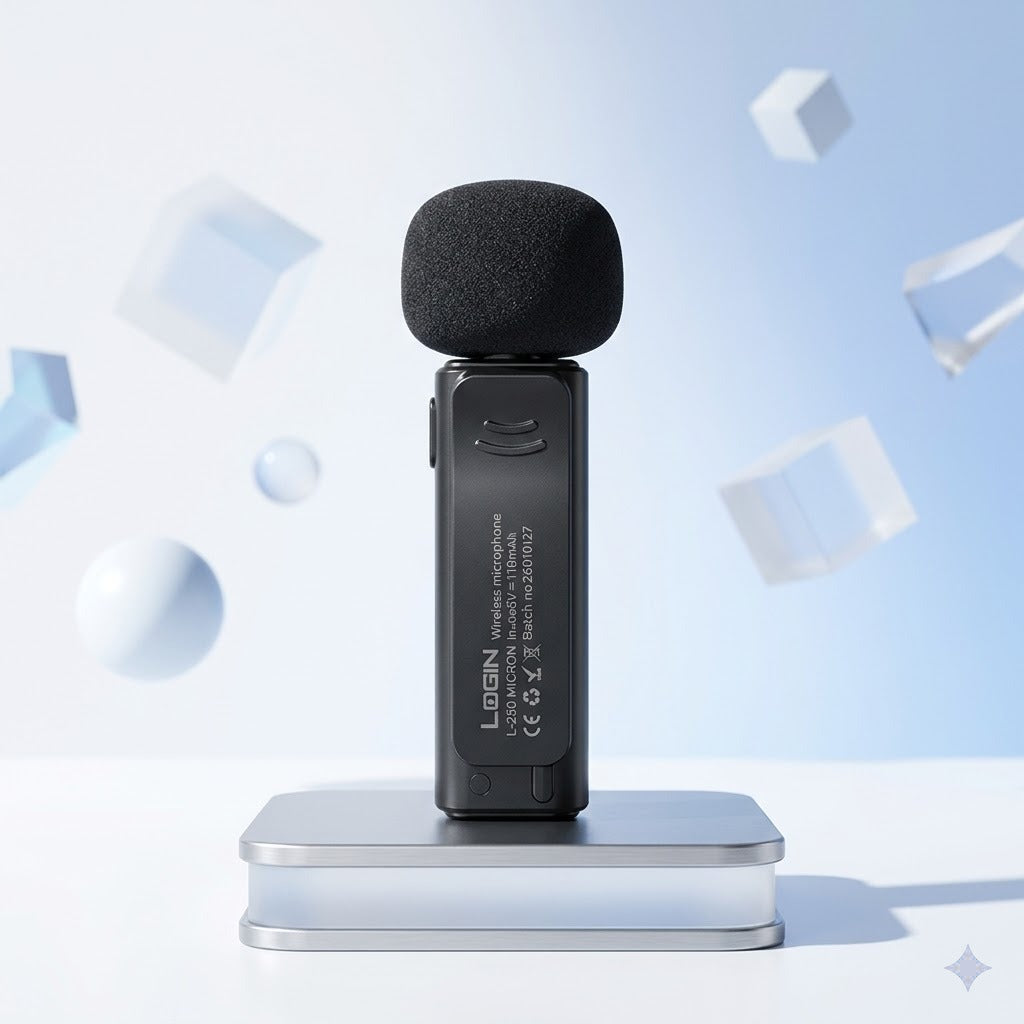 LOGIN L-250 Micron Wireless Vlogging Microphone – AI ANC, Dual Mic, 30m Wireless Range
