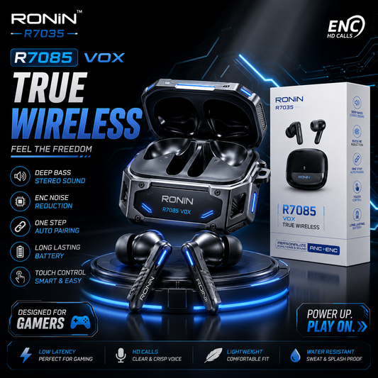 RONIN VOX R7085 Wireless Earbuds – ANC + ENC Noise Cancellation & Premium Sound