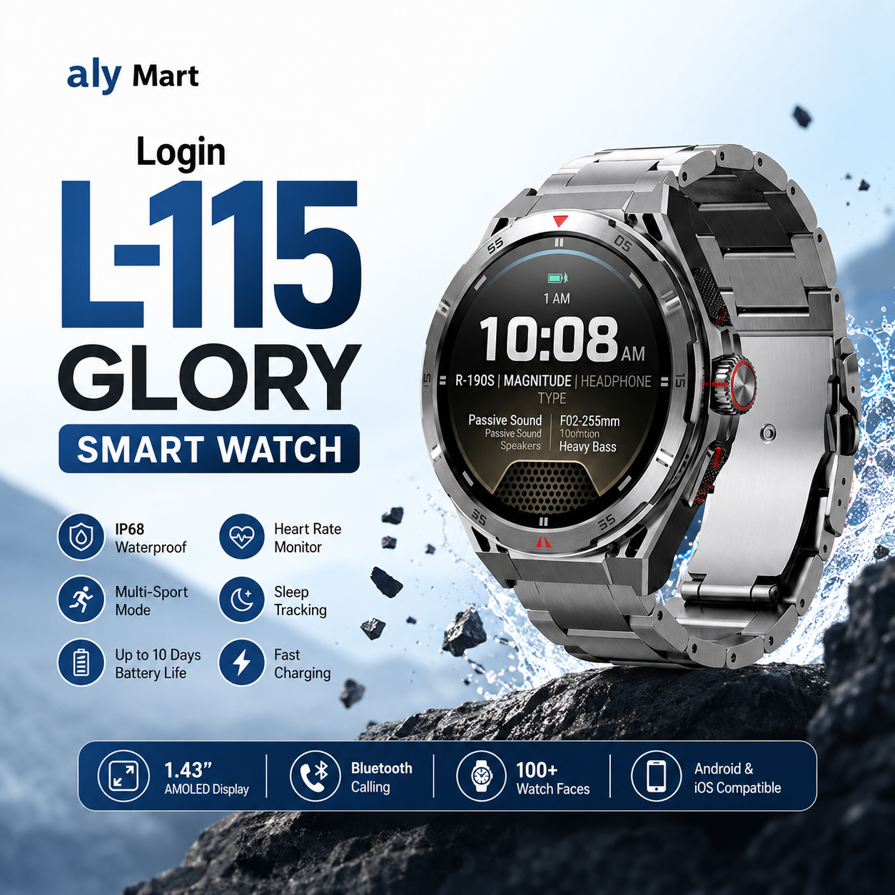 LOGIN L-115 Glory Smart Watch | AMOLED Display | GPS | Bluetooth Calling