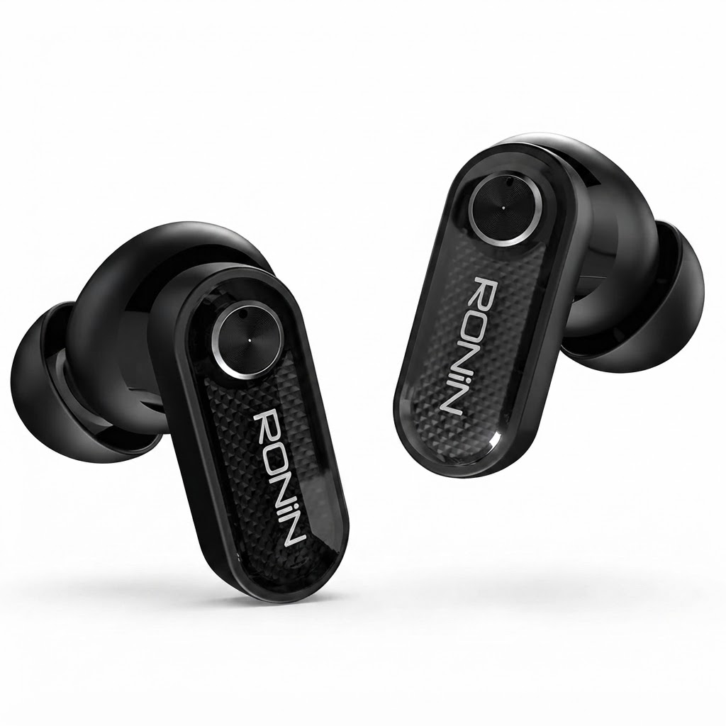 Ronin Glaze R-7145 Wireless Earbuds with Quad Mic ENC, Bluetooth 5.4 & Dual Device Connection