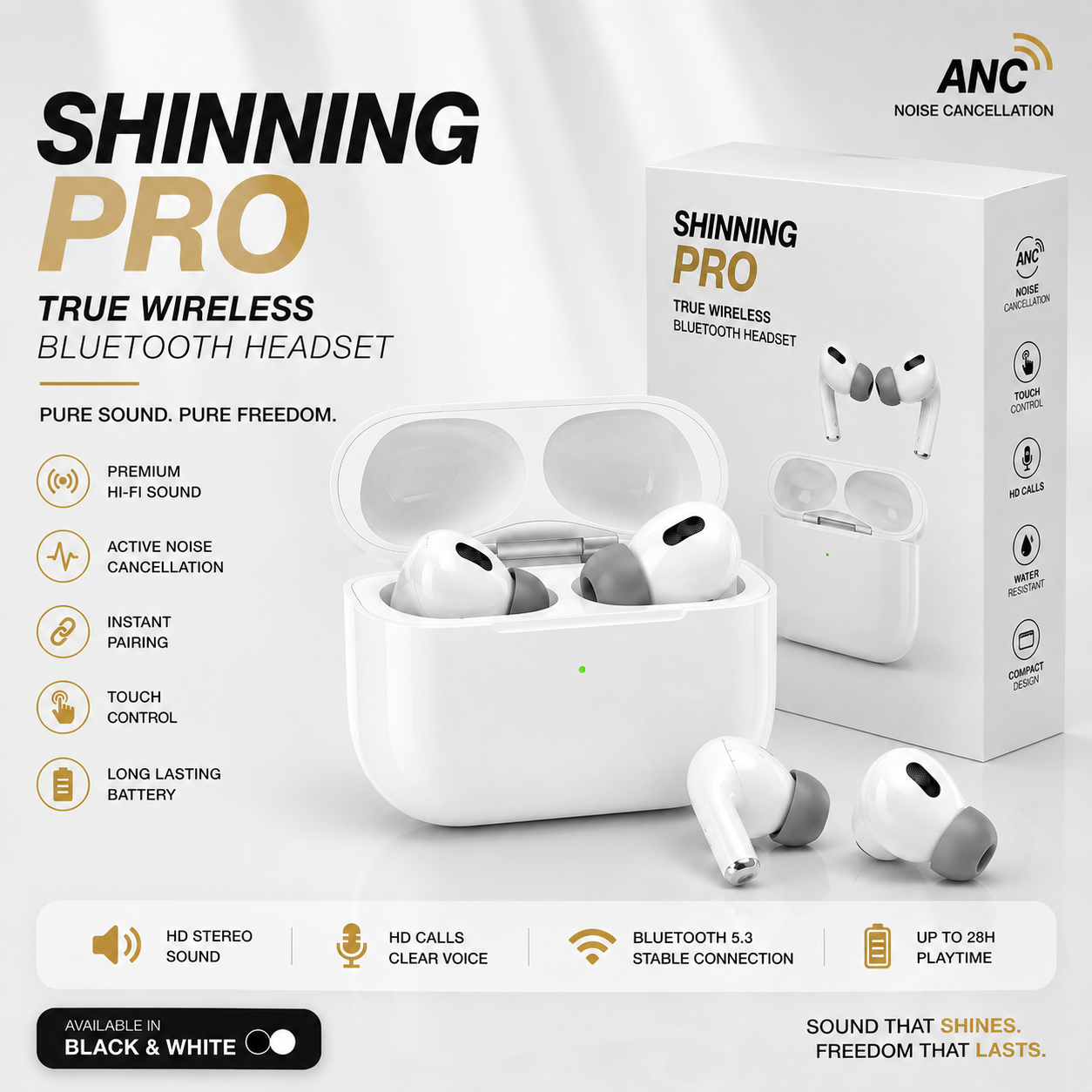 Shining ANC/ENC True Wireless Earbuds – ANC, ENC Noise Cancellation & Touch Control