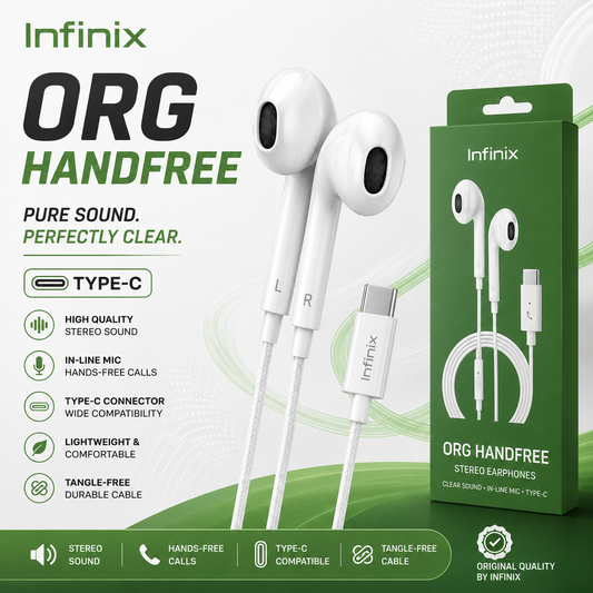 Infinix Original Type-C Handfree – Clear Sound Wired Earphones