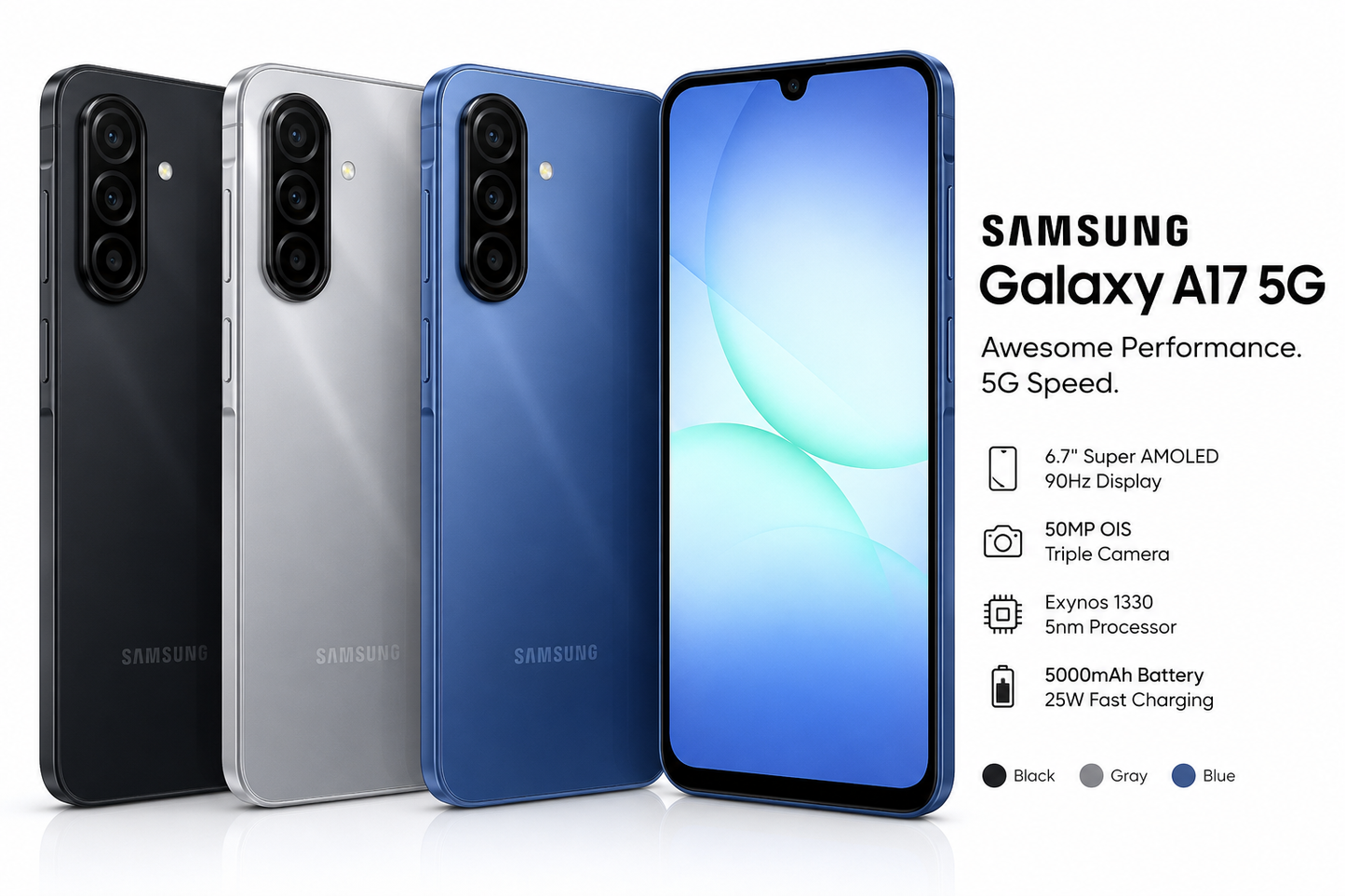 Samsung Galaxy A17 5G 6GB RAM 128GB / 8GB RAM 256GB - 6.7" Super AMOLED 90Hz Display, Exynos 1330, 50MP OIS Camera, 5000mAh BatteryT