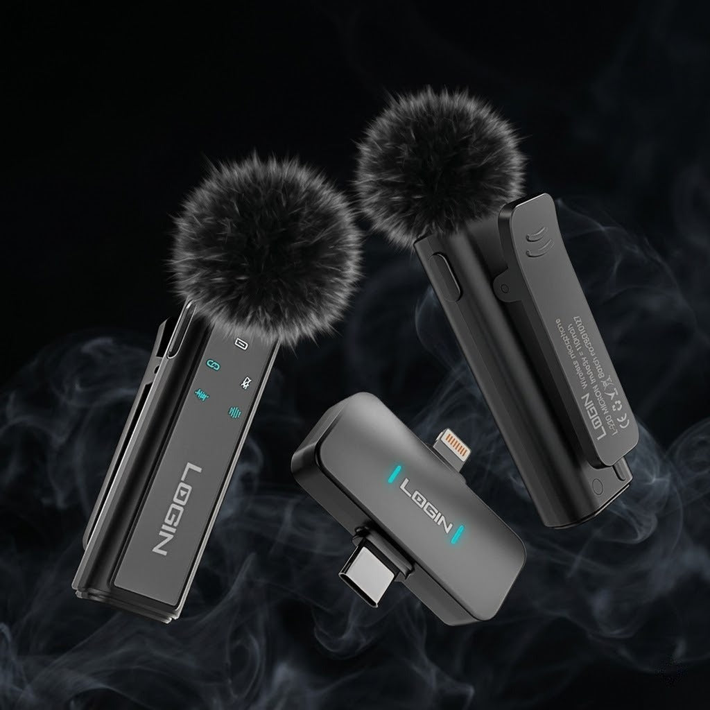 LOGIN L-250 Micron Wireless Vlogging Microphone – AI ANC, Dual Mic, 30m Wireless Range