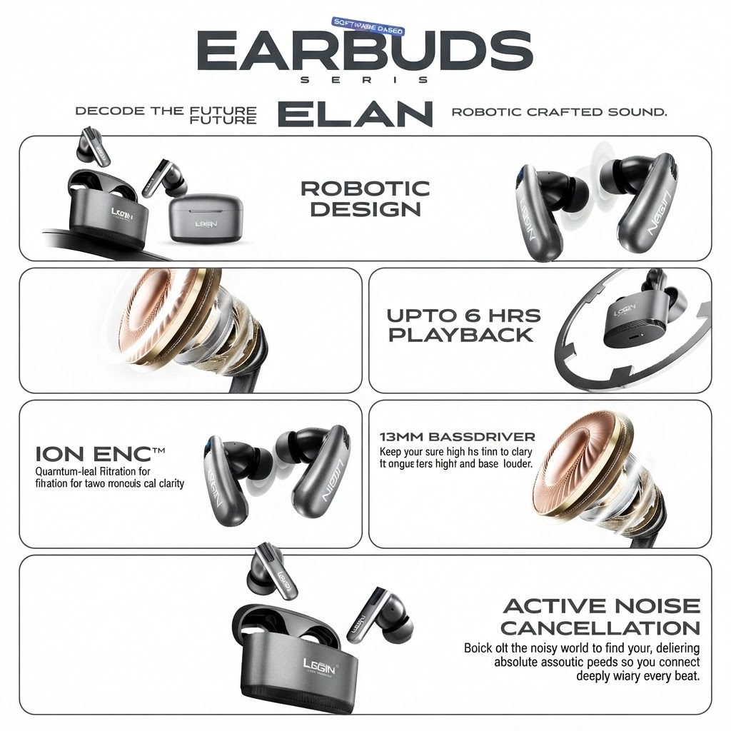 Login L-218 Elan TWS Earbuds | Bluetooth 5.4 ANC & ENC Wireless Earbuds