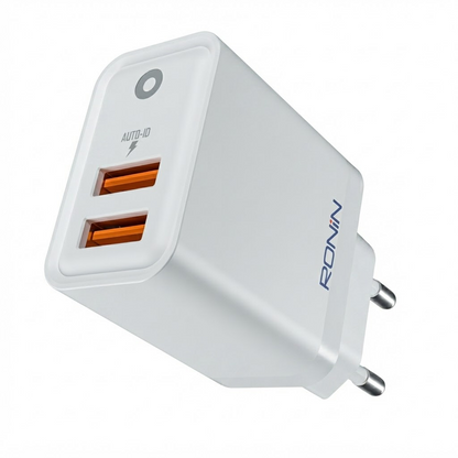 Ronin Voltedge R-6055 Dual USB Wall Charger 2.4A Auto ID Fast & Safe Charging Adapter