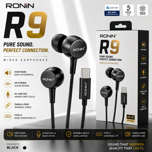 RONIN R9 Type-C Handsfree – Premium Wired Earphones with Clear Sound