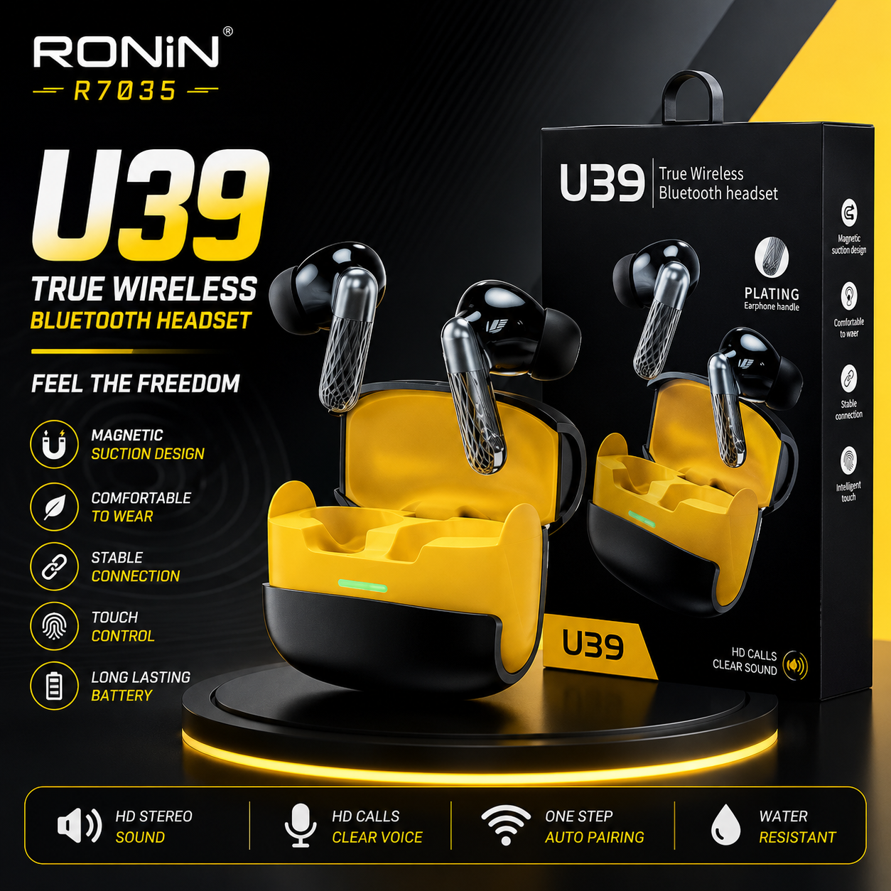 U39 True Wireless Bluetooth Earbuds – Bluetooth 5.3, HD Sound & Smart Touch Control
