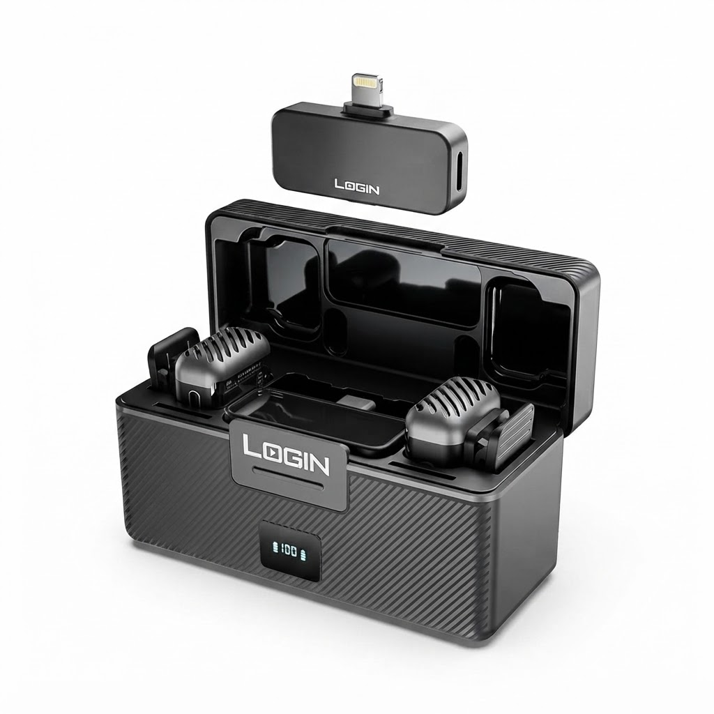 LOGIN Noiseless Wireless Microphone with AI Noise Reduction, 20M Wireless Range & Plug & Play