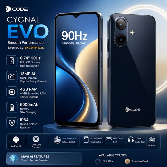 Dcode Cygnal Evo (4GB RAM + 128GB Storage) – 5000mAh Battery, 90Hz Display, 13MP AI Camera