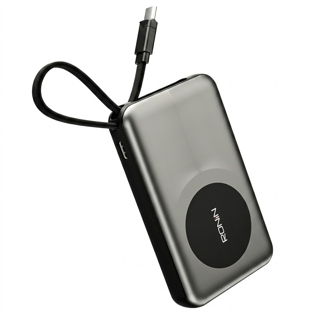 Ronin R-4060 Synergy 10,000mAh Power Bank | 22.5W Fast Charging, 15W Wireless Charging, & Built-in Cable