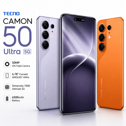 Tecno Camon 50 Ultra 5G (12GB+256GB) – 6.78" 144Hz Curved AMOLED, 50MP OIS Triple Camera, 6500mAh Battery