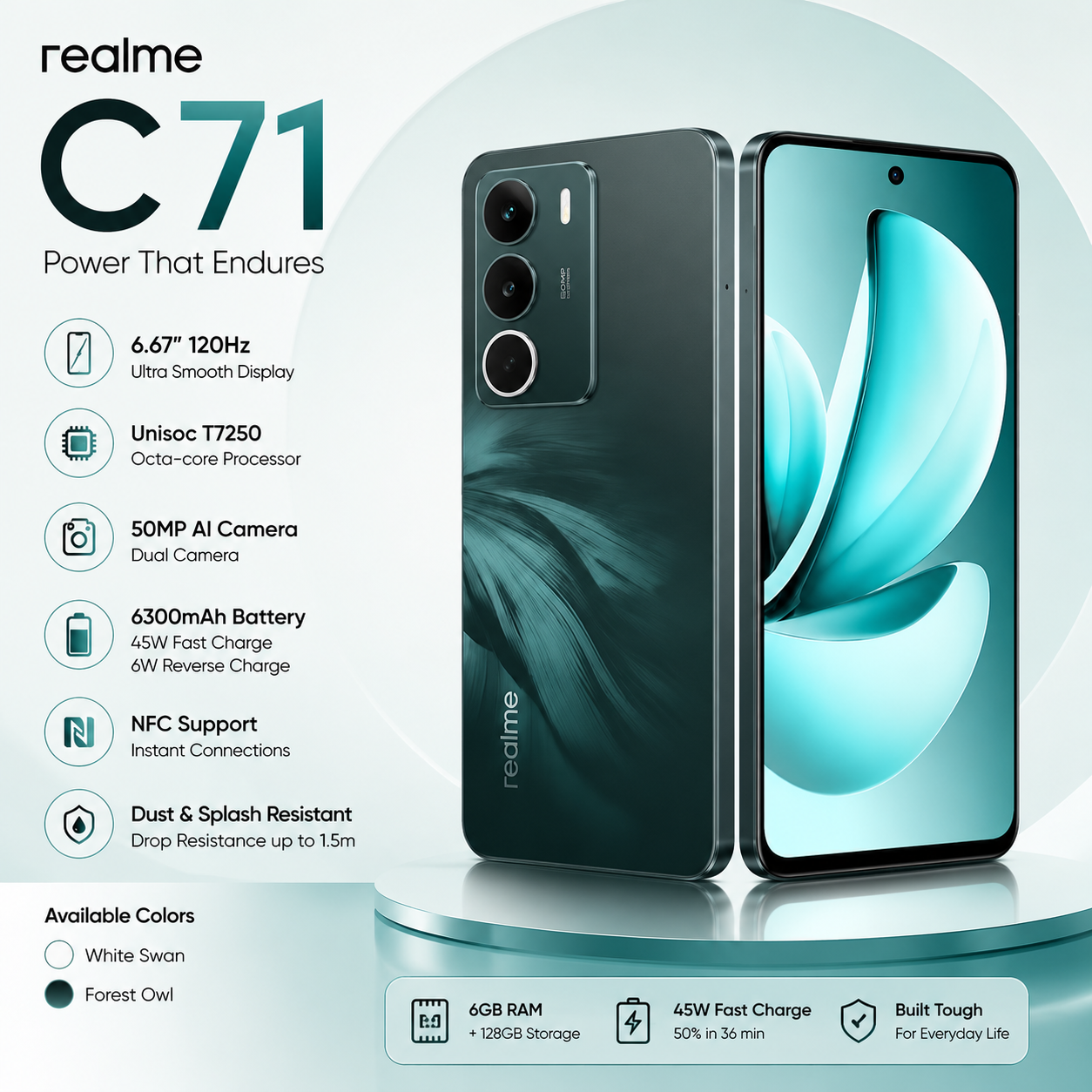 Realme C71 (6GB RAM + 128GB Storage) – 6.67" 120Hz Display, 50MP AI Camera, 6300mAh Battery, Android 15
